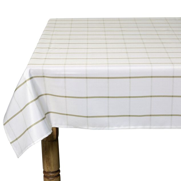 Nappe rectangulaire polyester blanche liser&eacute; kaki 150x250cm