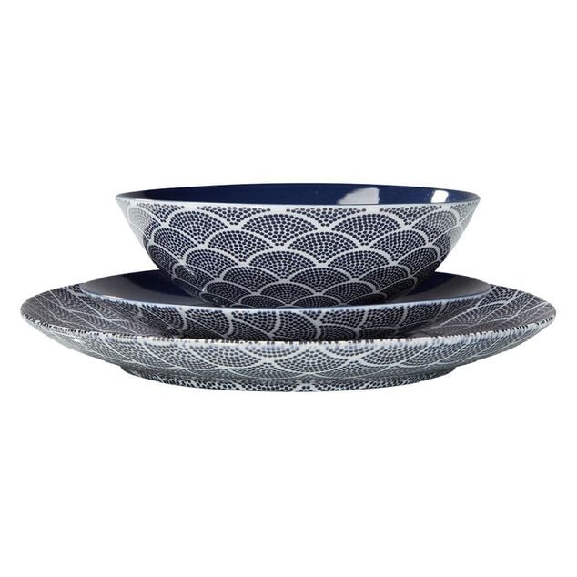 Assiette à dessert motif vague japonaise bleue et blanche Ø20.5cm