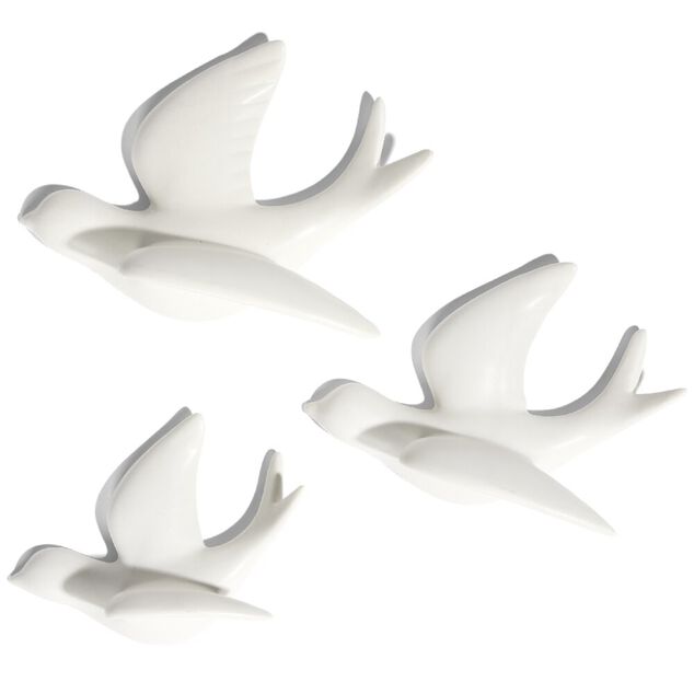 D&eacute;coration &agrave; poser 3 oiseaux en c&eacute;ramique beige