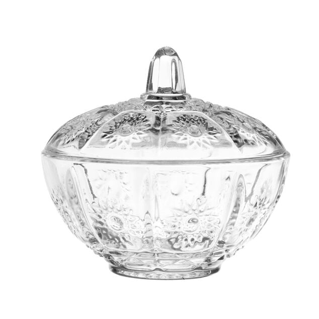 Coupelle en verre avec couvercle motif floral &Oslash;12xH12cm