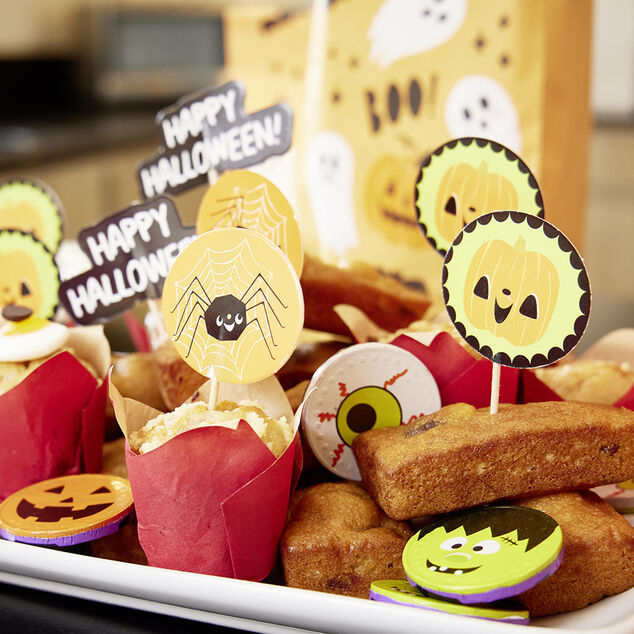 Set de caissettes &agrave; muffin + piques d&eacute;cor Halloween - 24 pi&egrave;ces