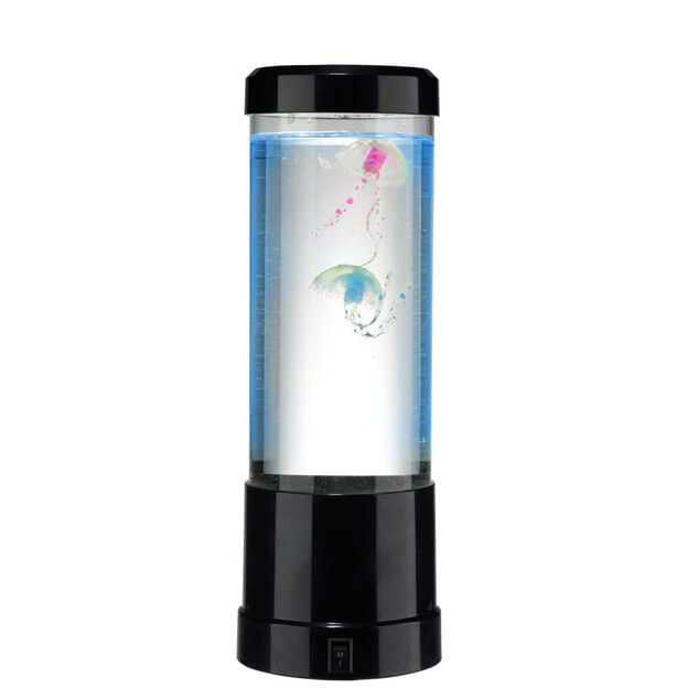 Lampe d&eacute;corative avec eau et m&eacute;duse USB-C plastique noir &Oslash;9xH26cm