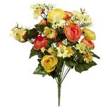 Piquet cam&eacute;lia+marguerite H52 cm orange - Fleur artificielle 18 t&ecirc;tes