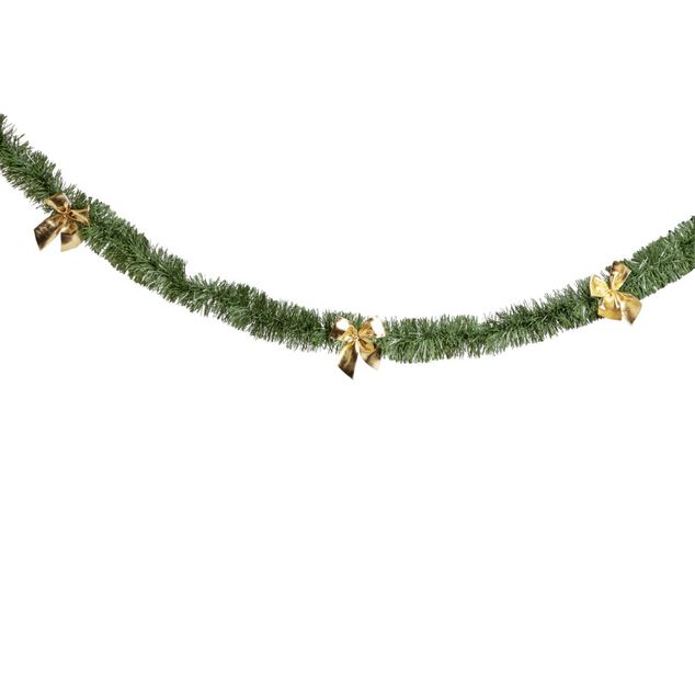 Guirlande imitation branche de sapin avec noeud dor&eacute; 2m