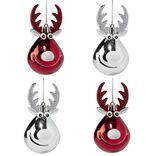 Boule de Noël forme renne x4 plastique rouge et argenté Ø6xH10cm