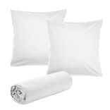 Drap housse 160x200cm avec 2 taies oreillers 63x63cm uni (3 modèles)