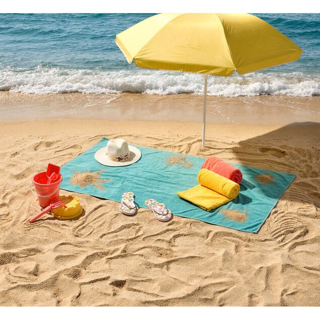 Parasol de plage UPF 50+ toile color&eacute;e &Oslash;140xH175cm (2 mod&egrave;les bleu ou jaune)
