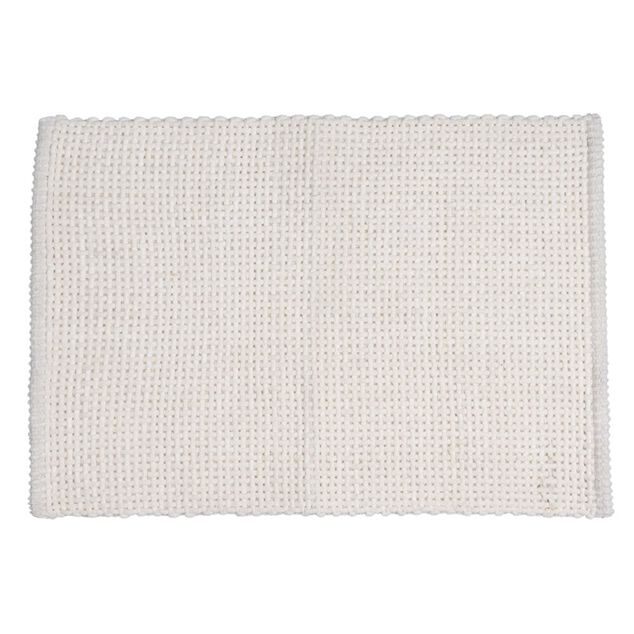 Tapis salle de bain rectangulaire polycoton quadrillé beige 45x70cm