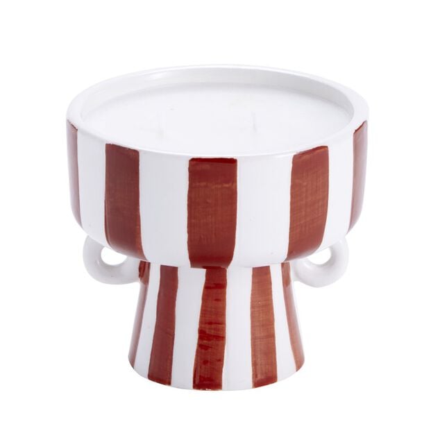 Bougie parfum&eacute;e pot c&eacute;ramique &agrave; rayures &Oslash;10xH9,5cm (2 mod&egrave;les)