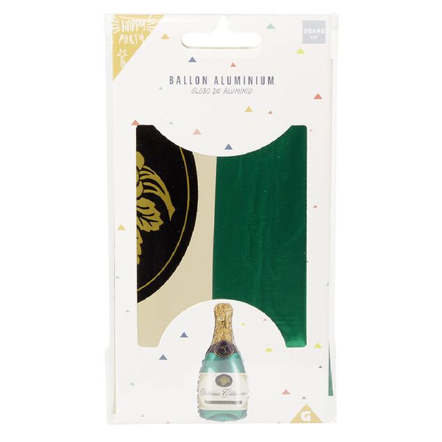 Ballon alu forme bouteille vert et dor&eacute; H98cm