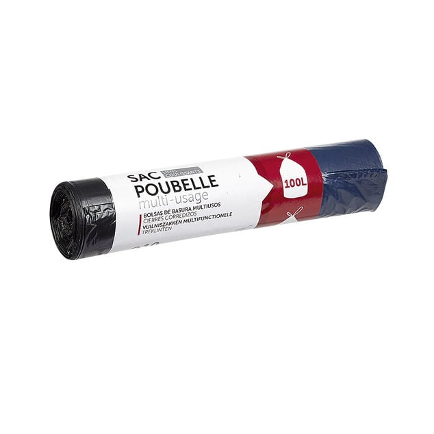 Sac poubelle 100 litres &agrave; lien coullissant bleu nuit x10