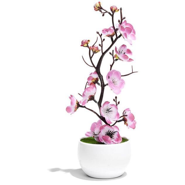 Pot fleur de prunier artificielle rose et blanche H30cm