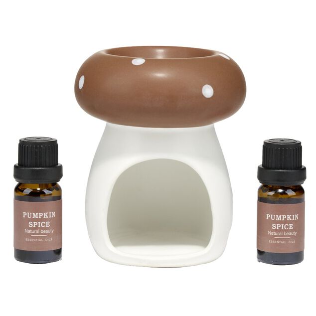 Br&ucirc;leur de parfum c&eacute;ramique forme champignon blanc et marron &Oslash;8xH11cm