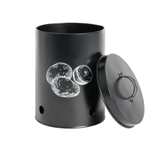 Bo&icirc;te de conservation pour pommes de terre en m&eacute;tal noir