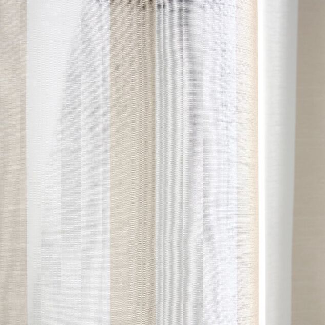 Voilage &agrave; oeillets 140x240cm polyester bayad&egrave;re rayures blanc et beige