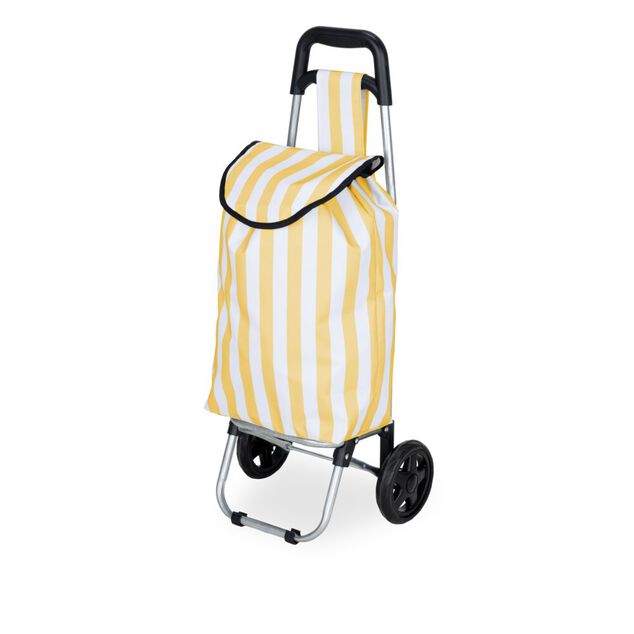 Chariot de courses 25L &agrave; roulettes rayures color&eacute;es H80cm (2 mod&egrave;les bleu ou jaune)