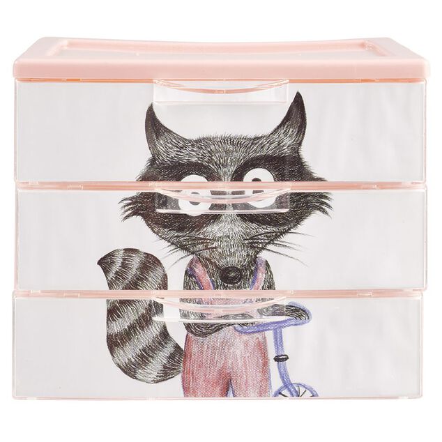 Bo&icirc;te bloc 3 tiroirs plastique d&eacute;cor animal H15,5 cm