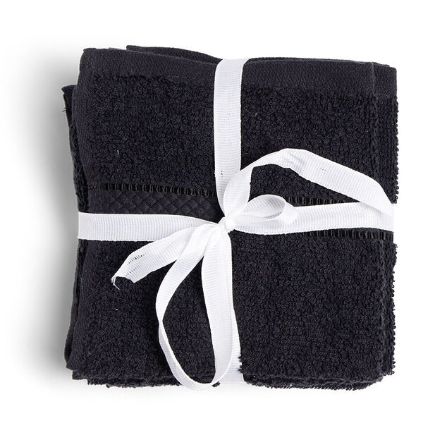 Lot de 4 serviettes invit&eacute; coton jaune et noir 30x30cm