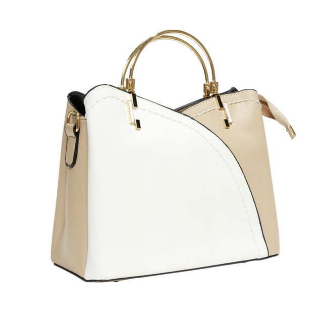 Sac &agrave; main simili bicolore anse dor&eacute; et bandouli&egrave;re 23x11xH19cm - 2 mod&egrave;les beige ou bleu