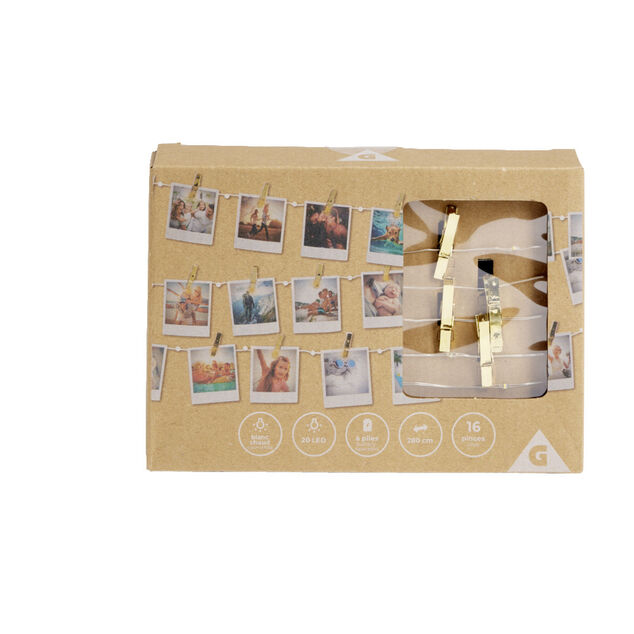 Guirlande LED à pinces 280cm plastique doré