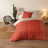 Parure de lit 2 personnes 220x240cm r&eacute;versible motifs et pompons