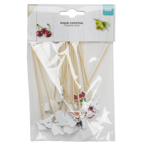 Pic à cocktail en bois décor Noël L13cm 20 pièces