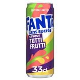 Boisson gazeuse Fanta tutti frutti sans sucres édition limitée canette 33cl