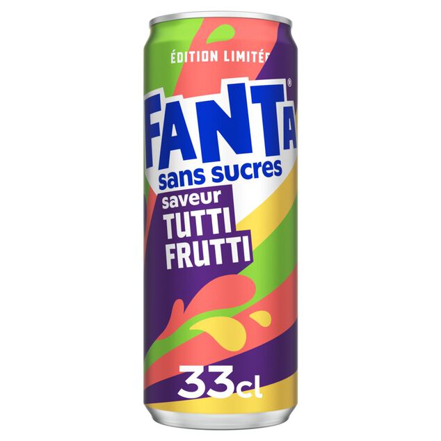 Boisson gazeuse Fanta tutti frutti sans sucres édition limitée canette 33cl