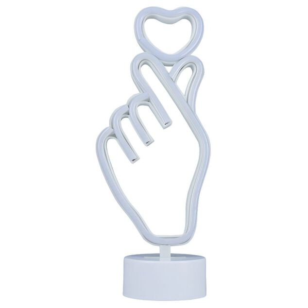 N&eacute;on LED &agrave; poser forme main avec coeur 17x23,5cm