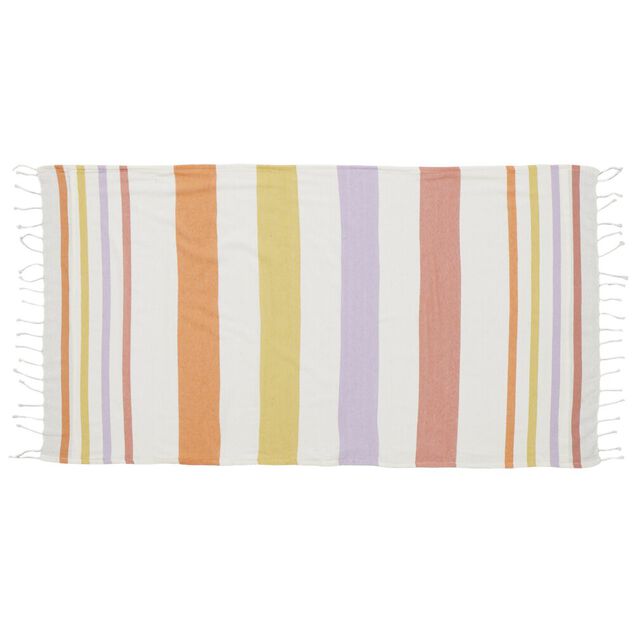 Fouta de plage 1 personne doubl&eacute;e &eacute;ponge bayad&egrave;re rayures color&eacute;es 90x170cm
