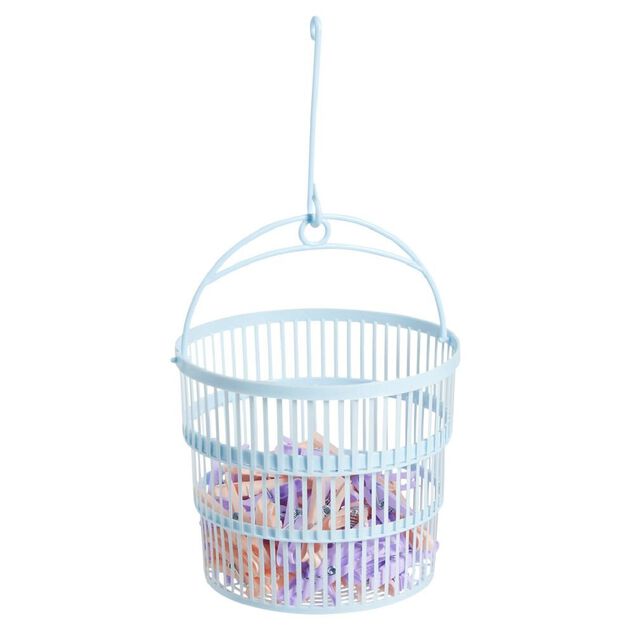 Panier avec 50 pinces &agrave; linge bleu - &Oslash;20xH.17cm