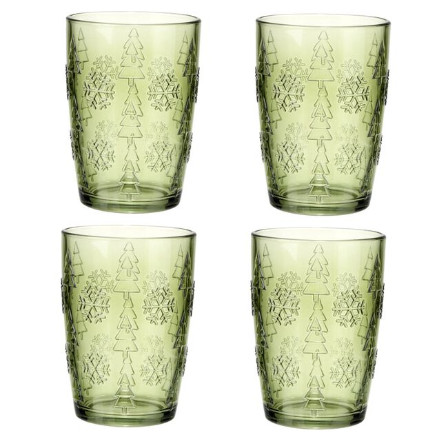 Verre X4 motif relief verre 350 ml &Oslash;8XH12 cm vert