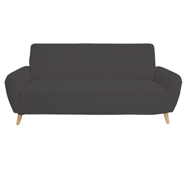 Prot&egrave;ge canap&eacute; extensible 3 places L195-230cm velours c&ocirc;tel&eacute; gris fonc&eacute;