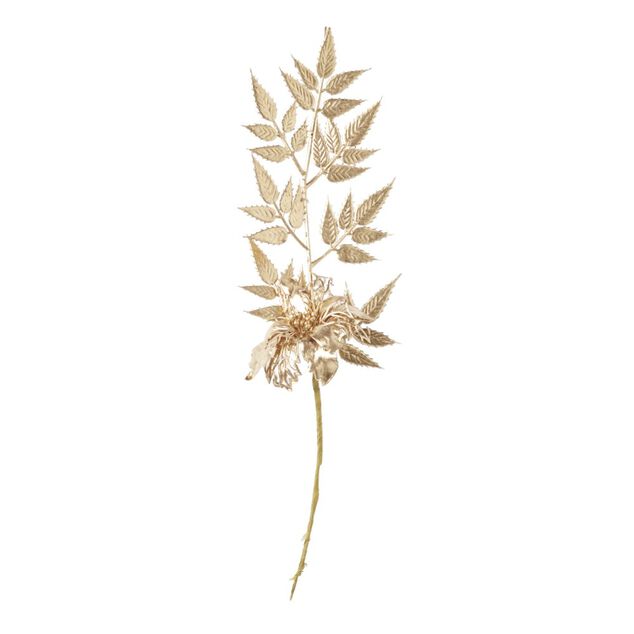 Branche d&eacute;corative No&euml;l fleur et baies dor&eacute;e