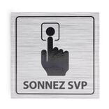 Signal&eacute;tique adh&eacute;sive "Sonnez svp" - 8x8 cm