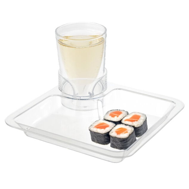 Plateau repas carr&eacute; transparent avec compartiments 20x20cm