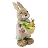 D&eacute;coration &agrave; poser lapin fermier en paille avec accessoires H32cm (2 mod&egrave;les)