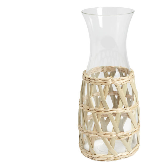 Carafe en verre transparent et raphia &Oslash;11,2xH24,7cm