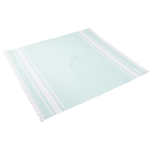 Fouta 2 personnes poncho 2en1 bleu et blanc 190x190cm emplacement parasol