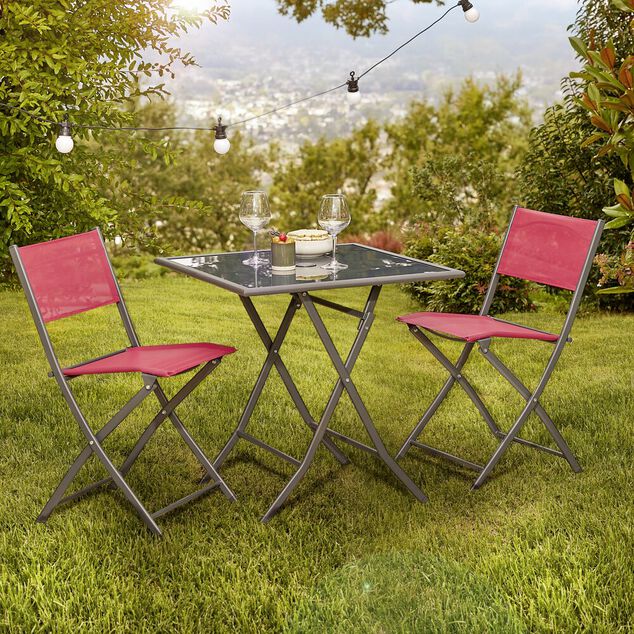 Chaise de jardin pliante Oslow acier et textil&egrave;ne rouge 51xP45xH81cm
