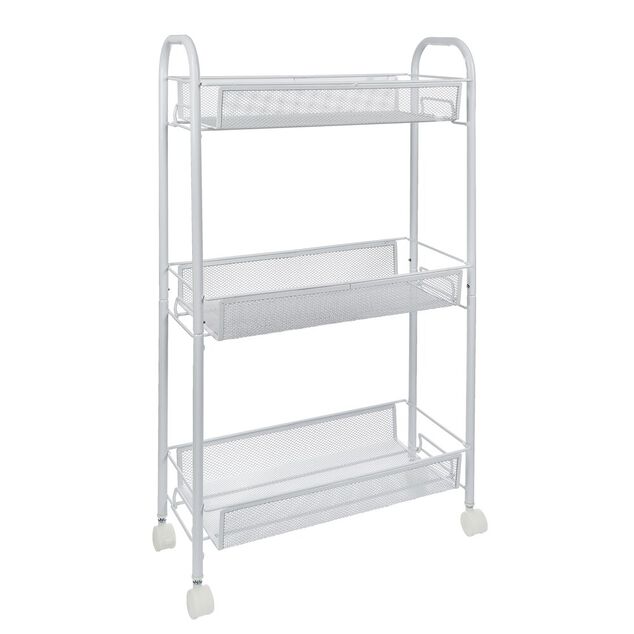 Desserte cuisine 3 niveaux m&eacute;tal blanc