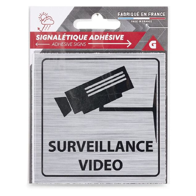 Signal&eacute;tique adh&eacute;sive "Surveillance vid&eacute;o" - 8x8 cm