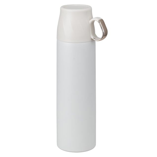 Bouteille isotherme inox 500ml avec tasse plastique &Oslash;7xH22,5cm (2 mod&egrave;les)