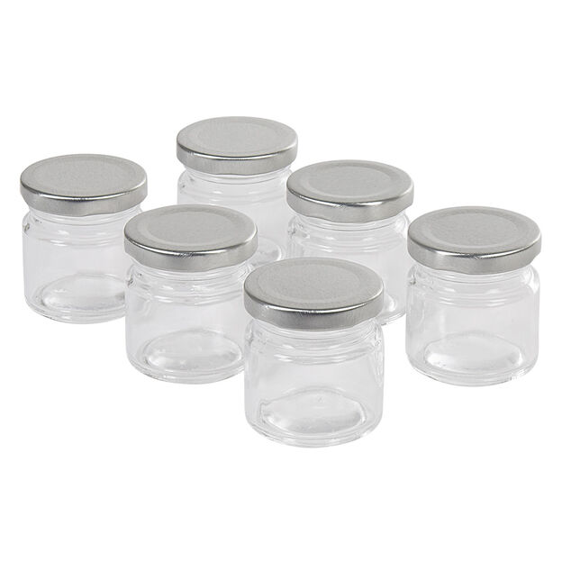 Pot &agrave; drag&eacute;es en verre avec bouchon m&eacute;tal x6