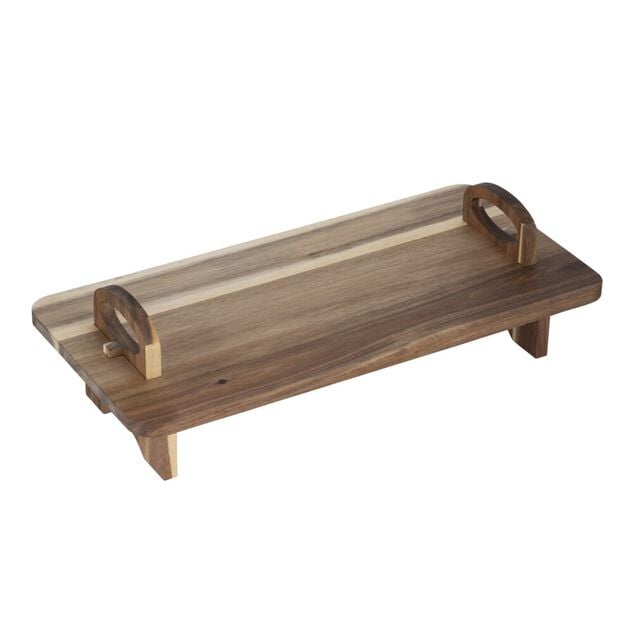 Plateau de présentation sur pied en bois avec poignées 55xH16x27cm