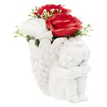 Panier ange en polyrésine + composition fleur artificielle H17 cm blanc