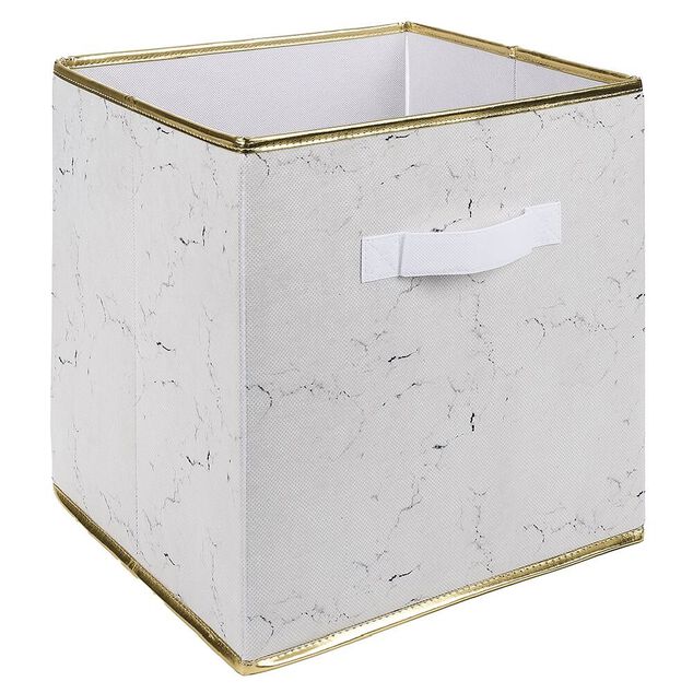 Panière Box Cube effet marbre 31x29x31cm blanc et doré