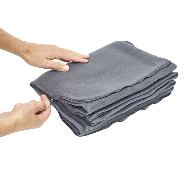 Plaid polaire gris 130x160cm 2en1 avec fermeture pour coussin