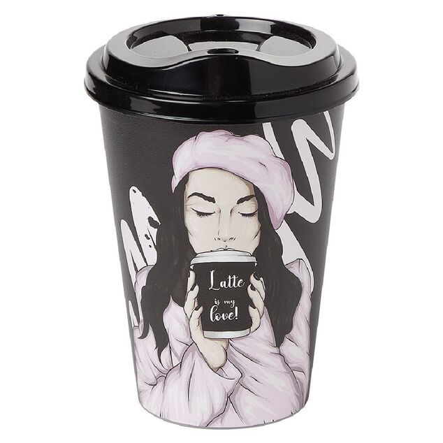 Mug à motifs couvercle noir 500ml - plastique Ø9xH14cm