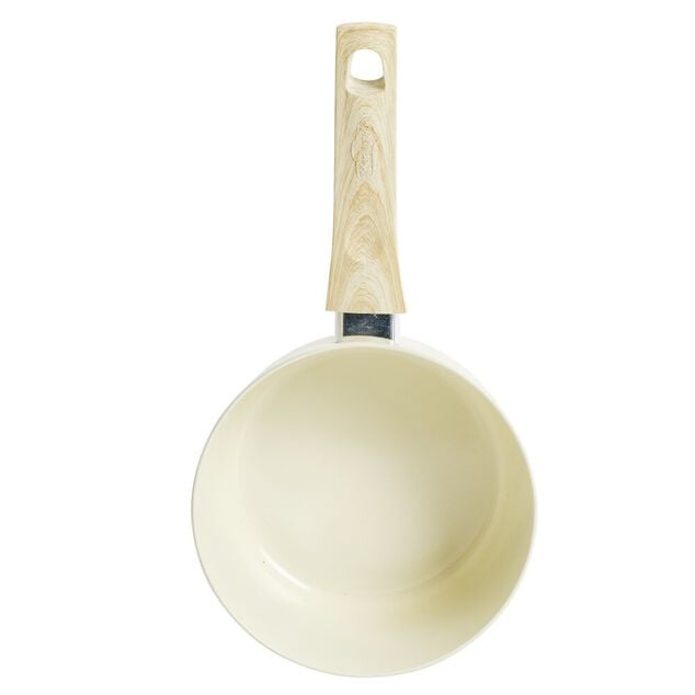 Casserole poign&eacute;e effet bois aluminium et c&eacute;ramique beige &Oslash;18cm